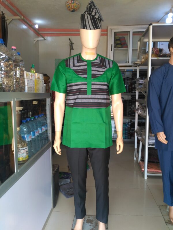 Chemise en pagne tissé mélange tissu vert – Image 5