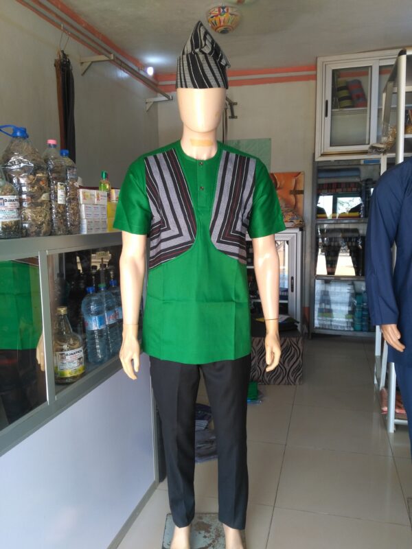 Chemise en pagne tissé mélange tissu vert – Image 6