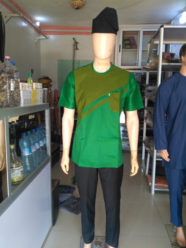 Chemise en pagne tissé mélange tissu vert – Image 3
