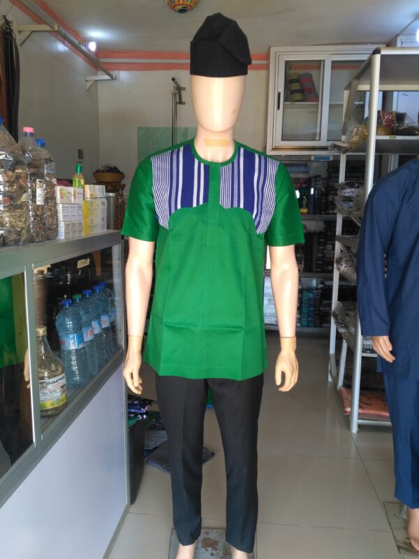 Chemise en pagne tissé mélange tissu vert – Image 4
